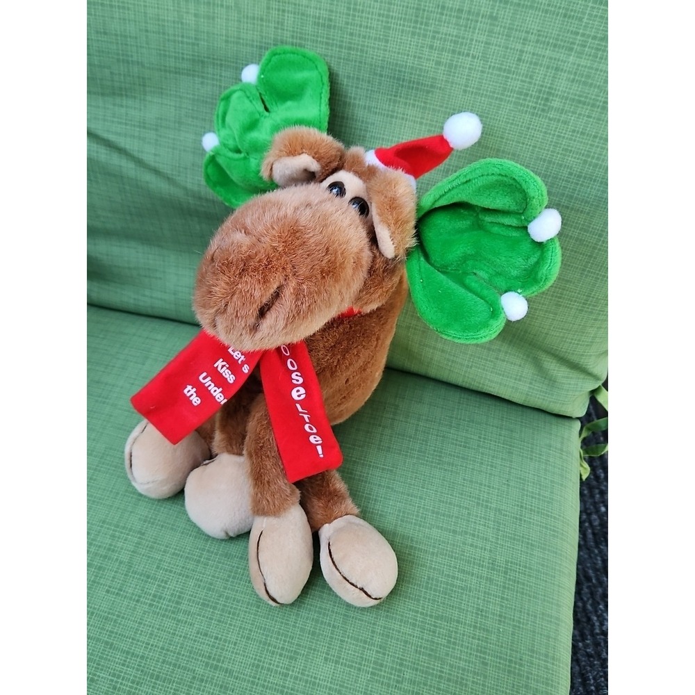 Vintage Christmas Mooseltoe Moose Plush Let's Kiss Under‎ Mistletoe Applause 14"